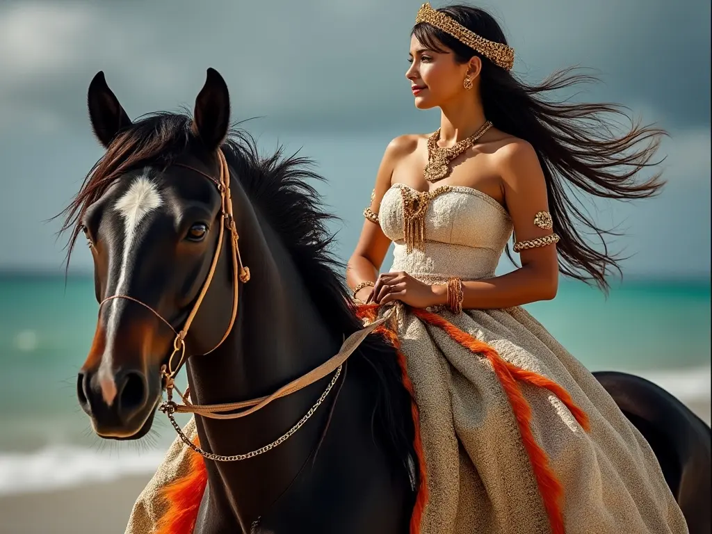 Traditional Panamanian woman with a horse