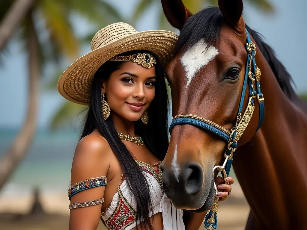 Traditional Panamanian woman with a horse