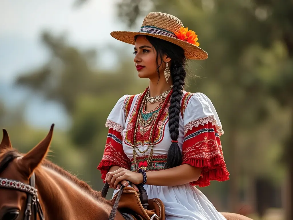 Traditional Paraguayan woman with a horse