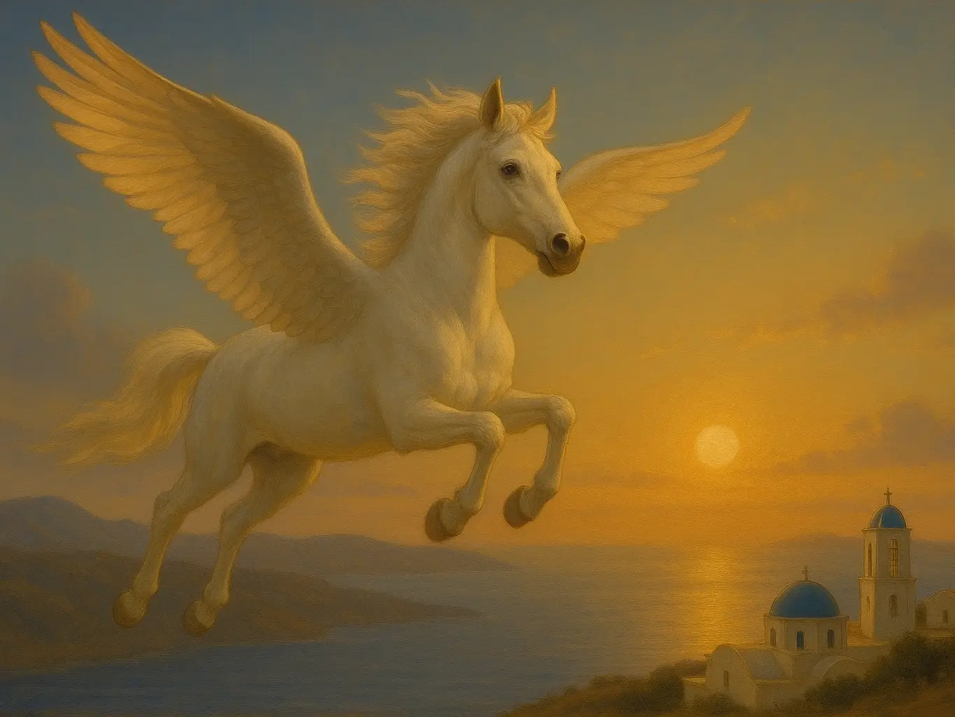 A white winged horse flying