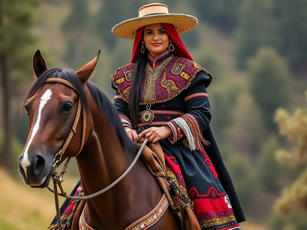 Traditional Peruvian woman with a horse