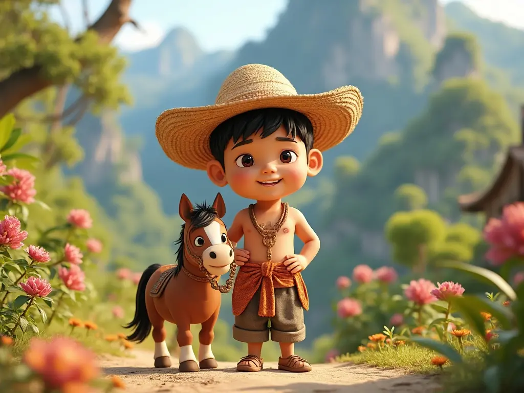 3D character of a boy with a horse