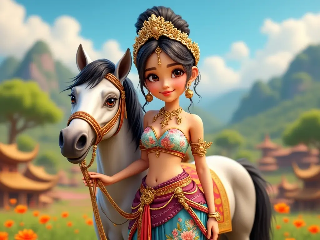 3D character of a girl with a horse