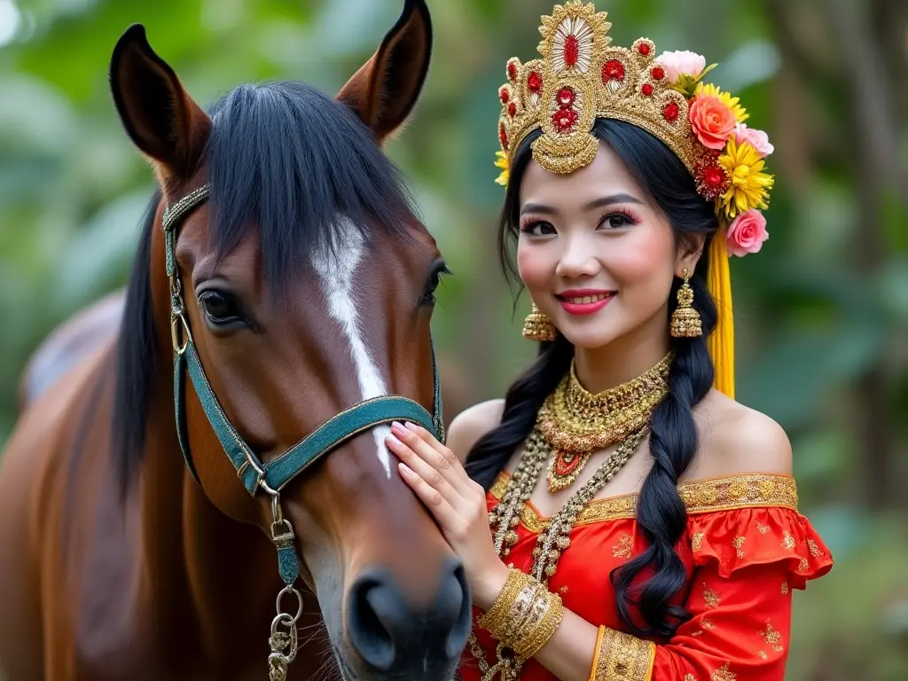 Traditional Philippine woman with a horse