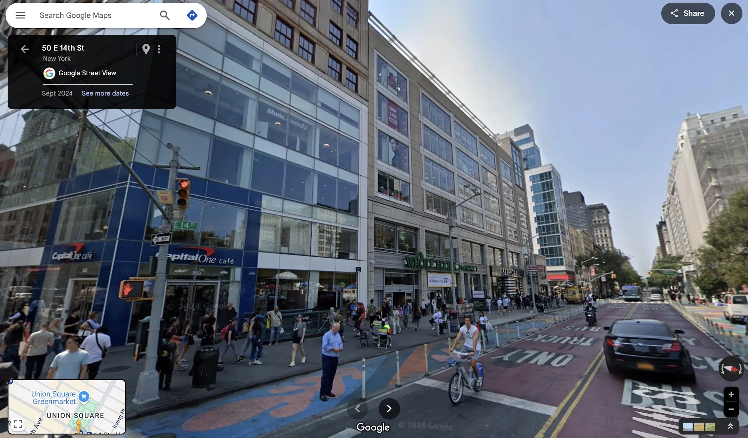 A Google Maps shot of 14th St next to Union Square