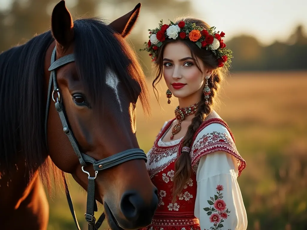 Traditional Polish woman with a horse