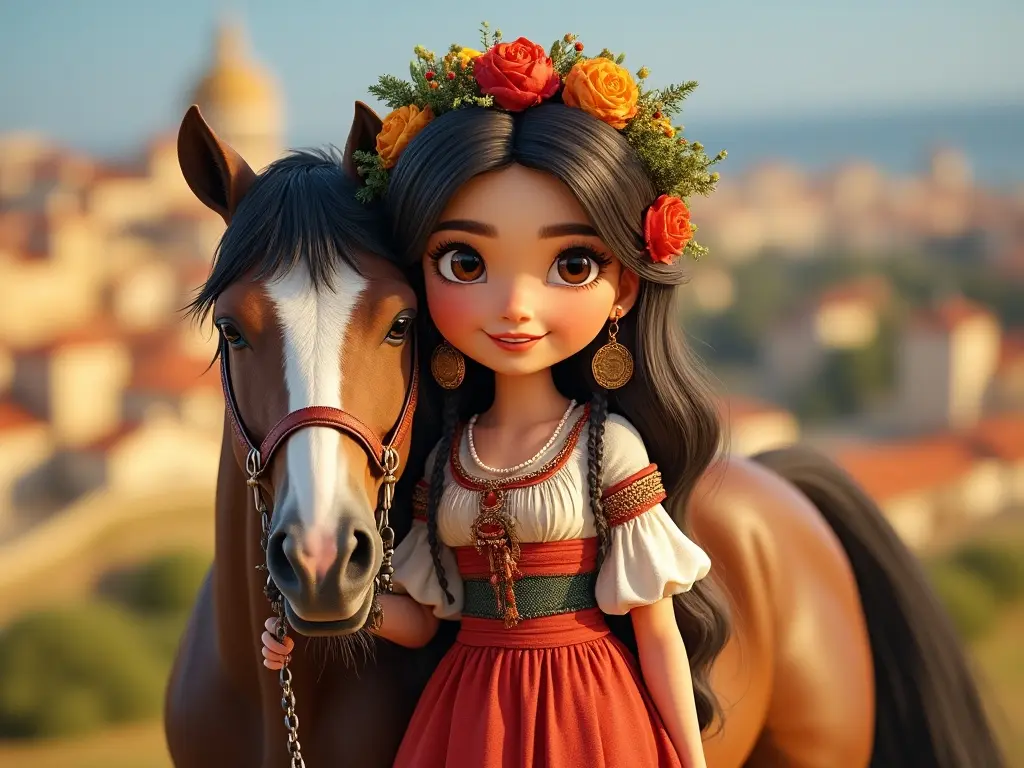 3D character of a girl with a horse