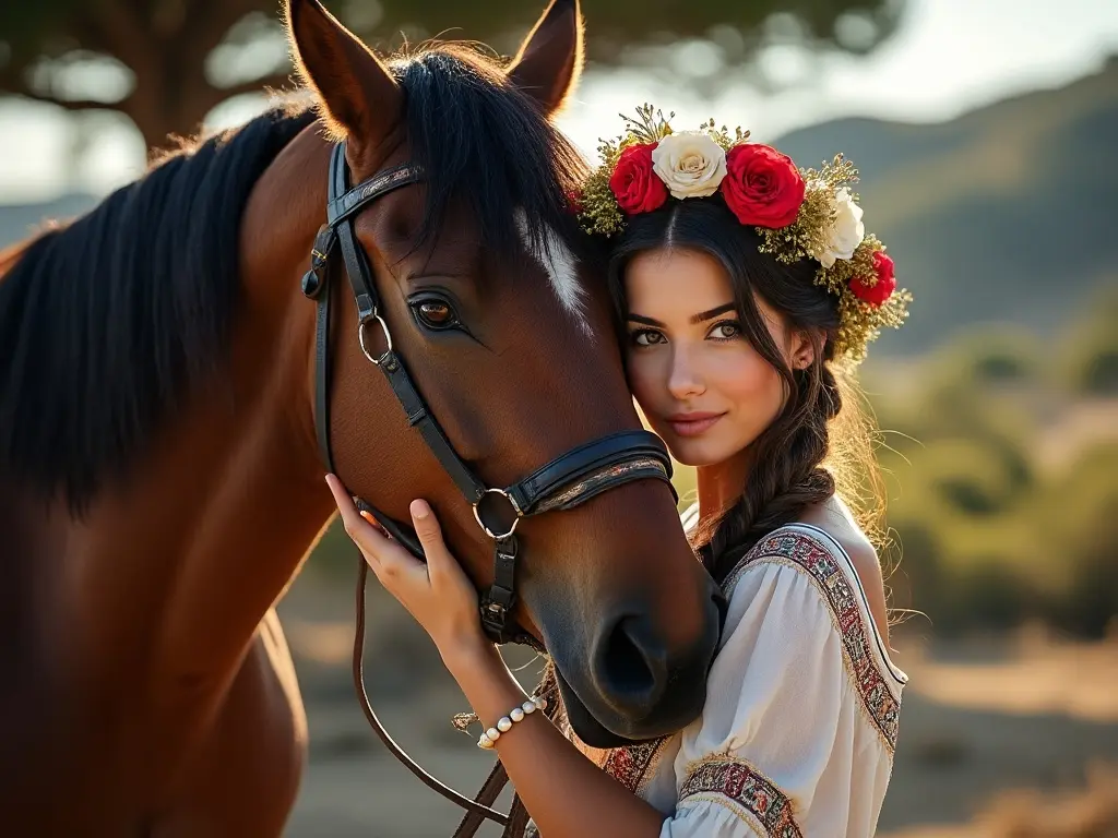 Traditional Portuguese woman with a horse