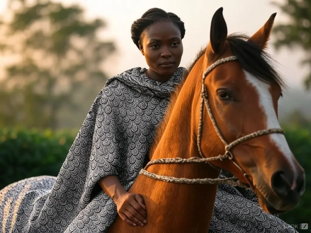 Traditional Republic of the Congolese woman with a horse