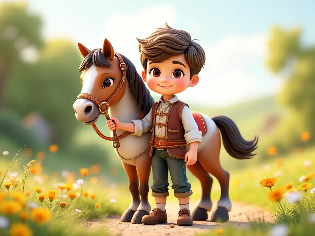 3D character of a boy with a horse