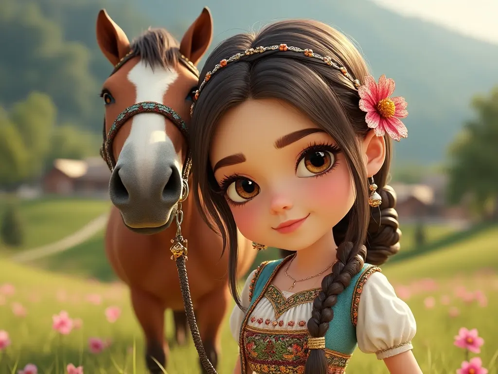 3D character of a girl with a horse