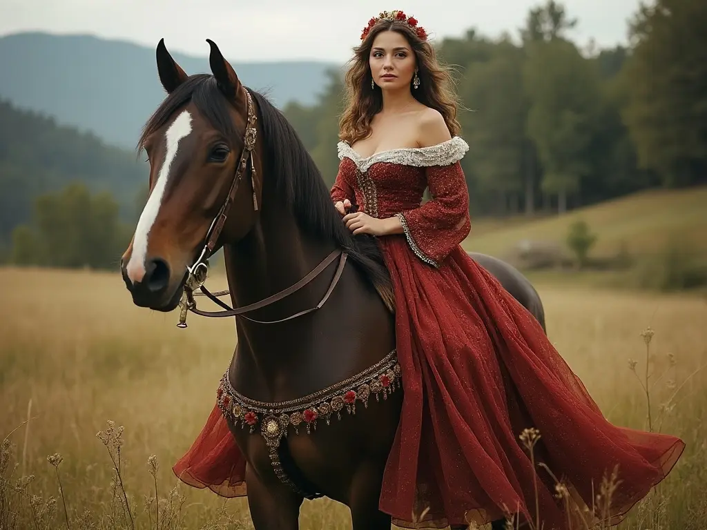 Traditional Romanian woman with a horse