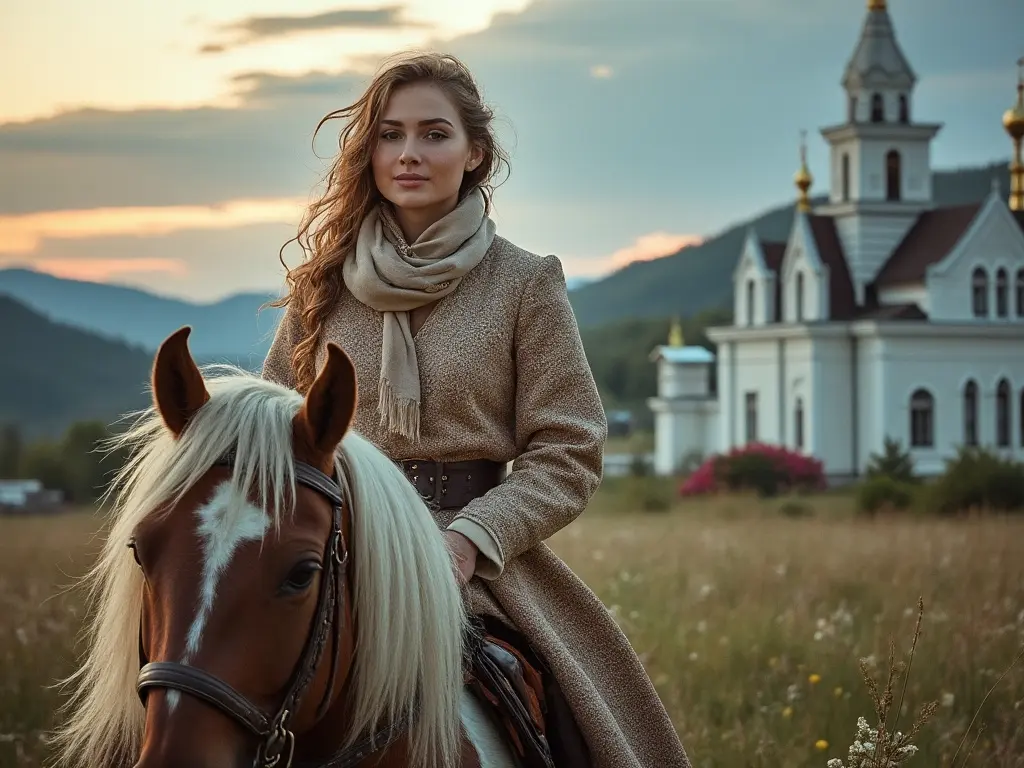 Traditional Russian woman with a horse