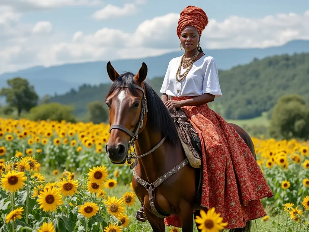 Traditional Rwandan woman with a horse