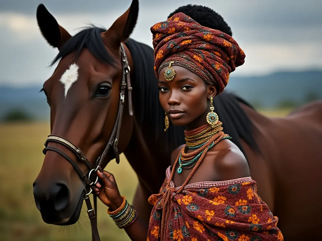 Traditional Rwandan woman with a horse