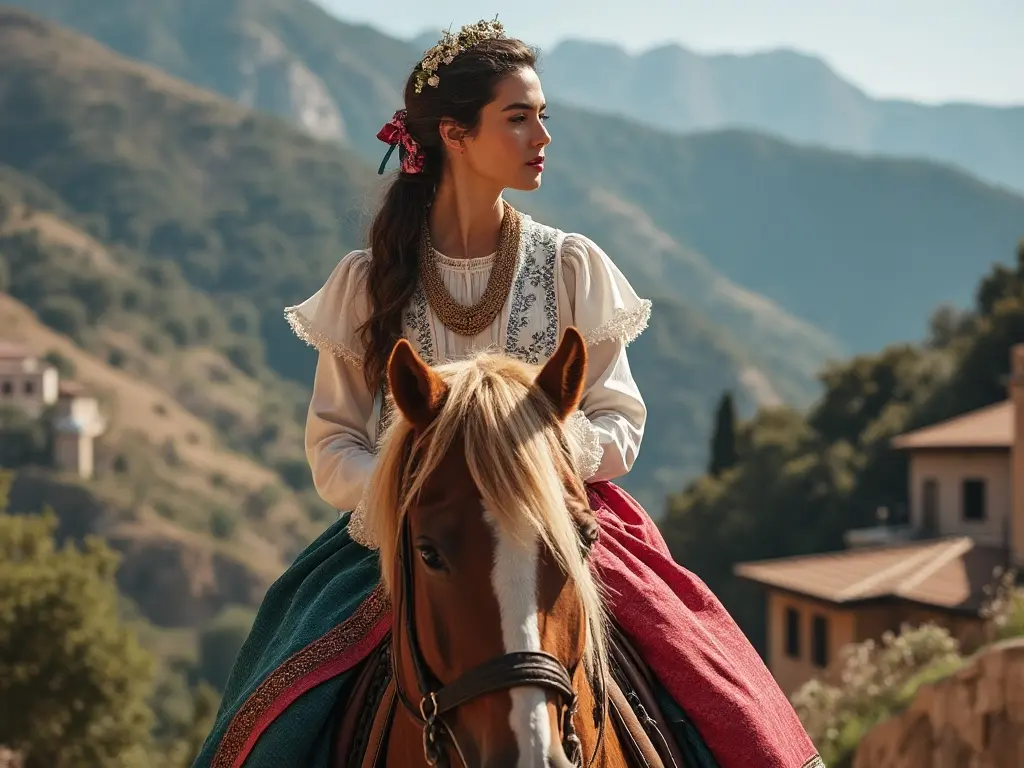 Traditional Sammarinese woman with a horse