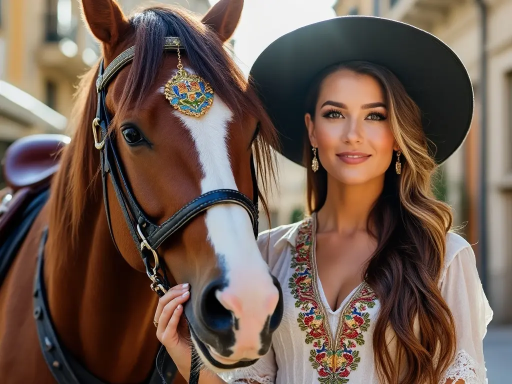 Traditional Sammarinese woman with a horse