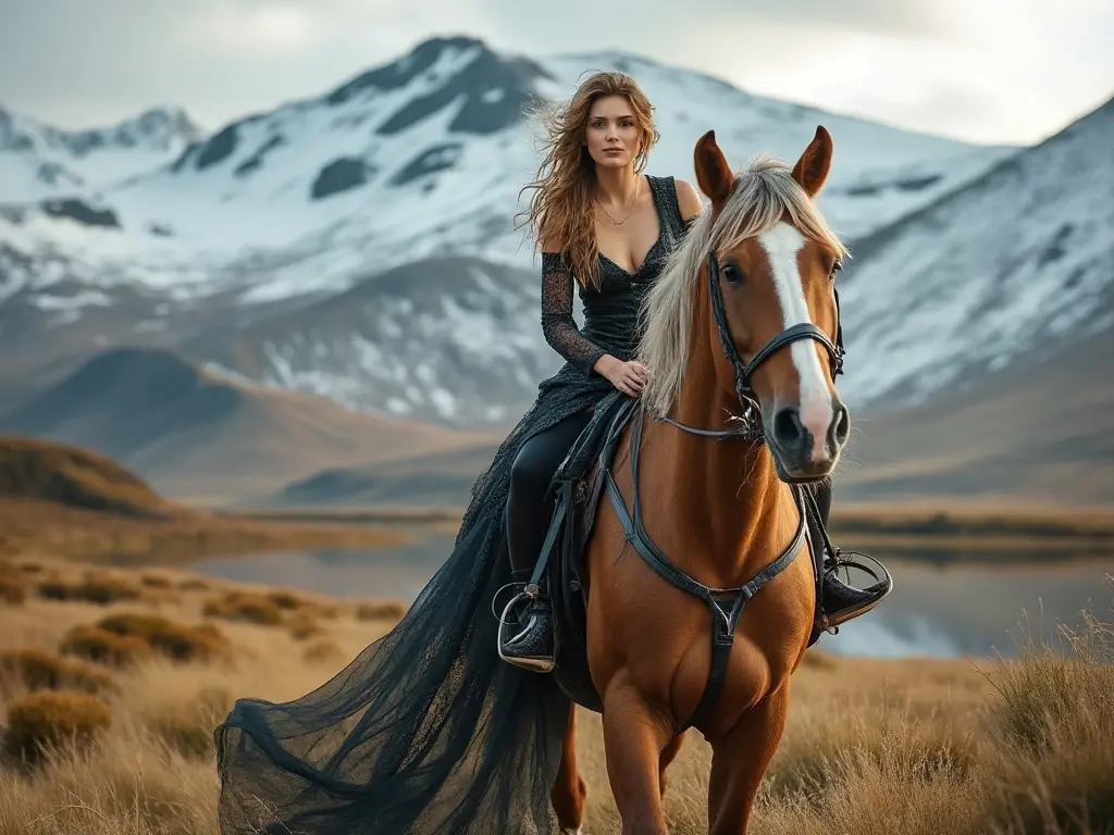 Traditional Scottish woman with a horse