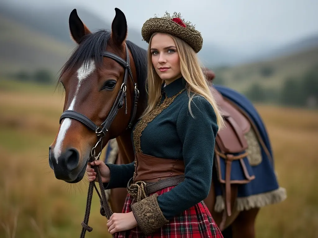 Traditional Scottish woman with a horse