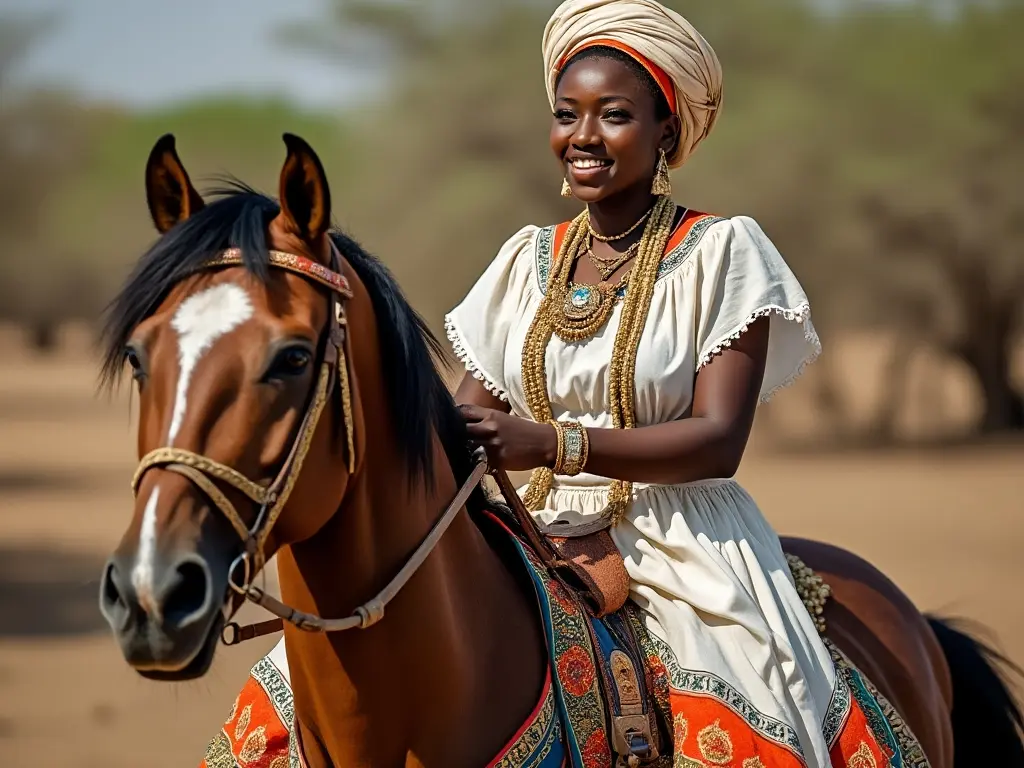 Traditional Senegal woman with a horse