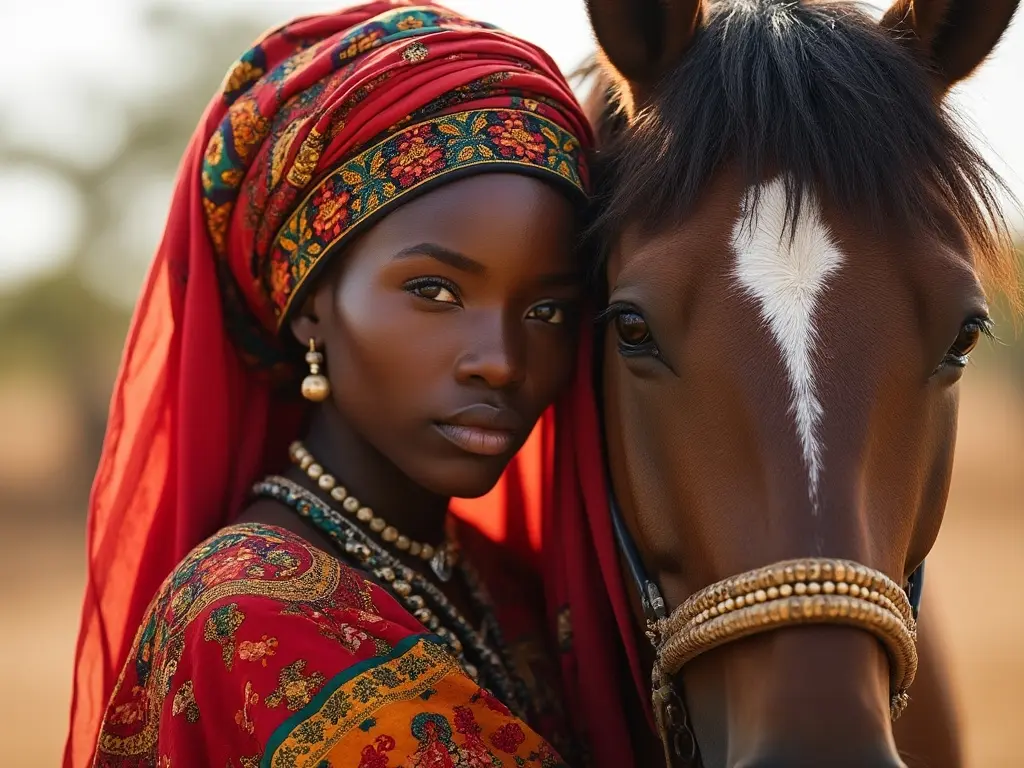 Traditional Senegal woman with a horse