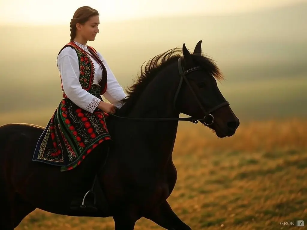 Traditional Serbian woman with a horse