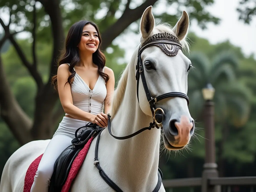 Traditional Singaporean woman with a horse