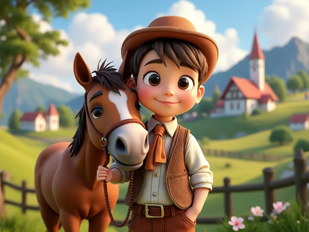 3D character of a boy with a horse