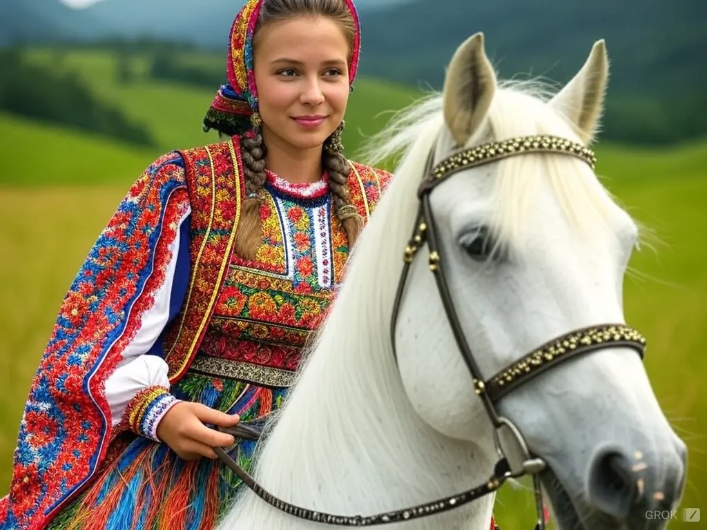 Traditional Slovenian woman with a horse