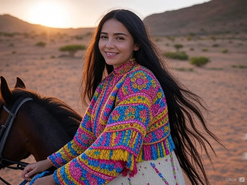 Traditional Socotra woman with a horse