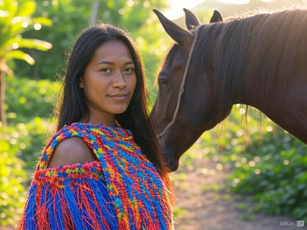 Traditional Solomon Islands woman with a horse