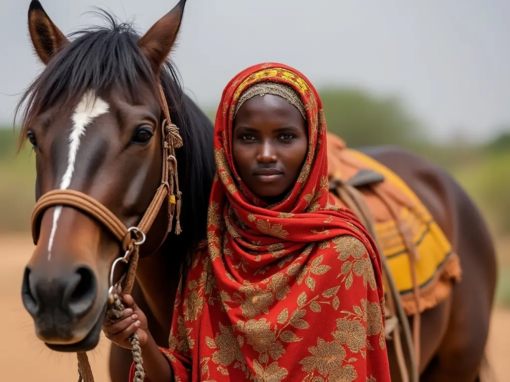 Traditional Somalia woman with a horse