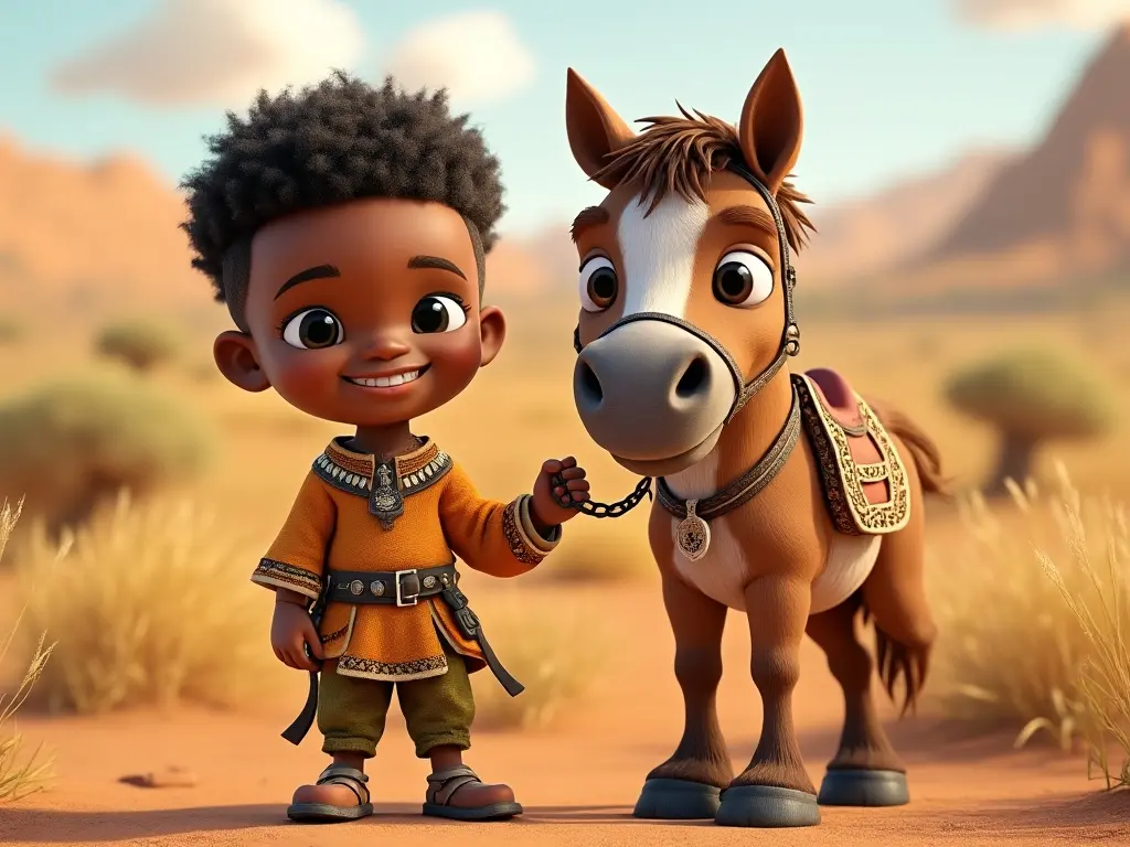 3D character of a boy with a horse