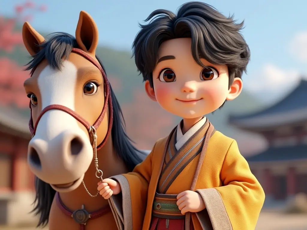 3D character of a boy with a horse