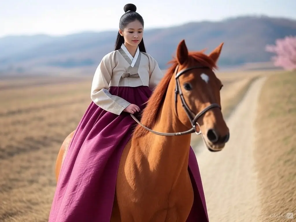 Traditional South Korean woman with a horse