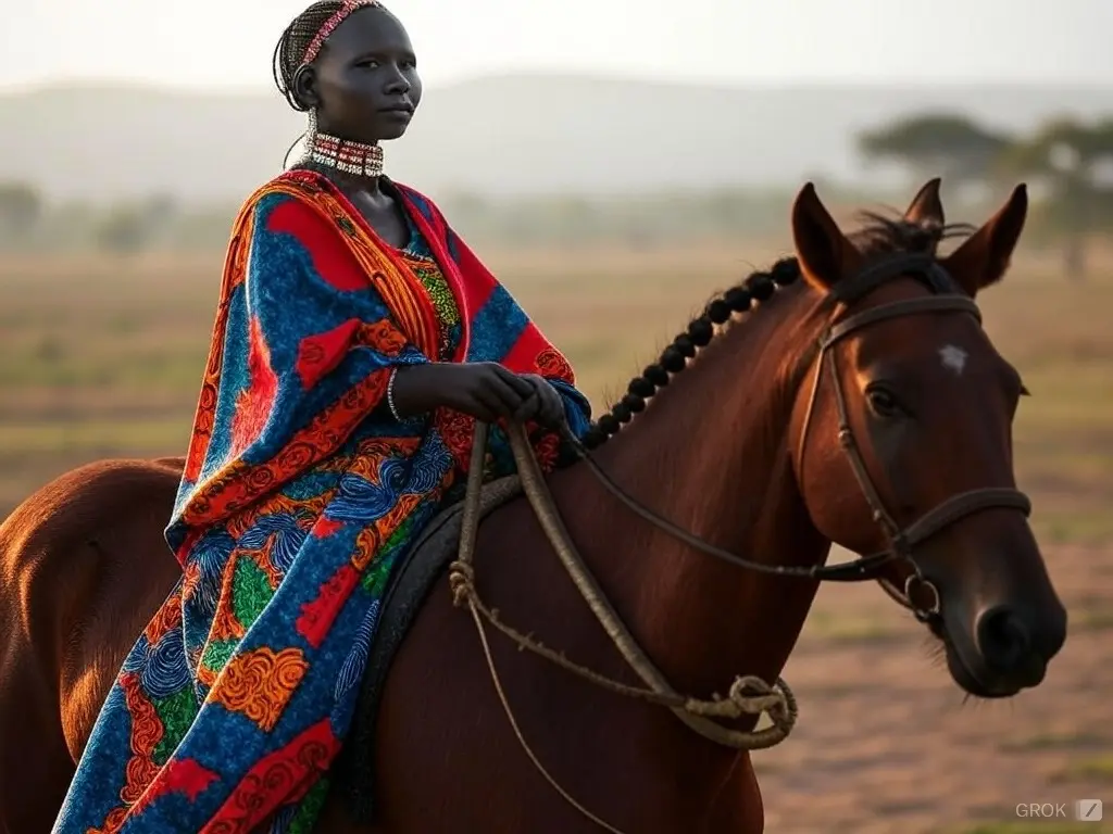 Traditional South Sudanese woman with a horse