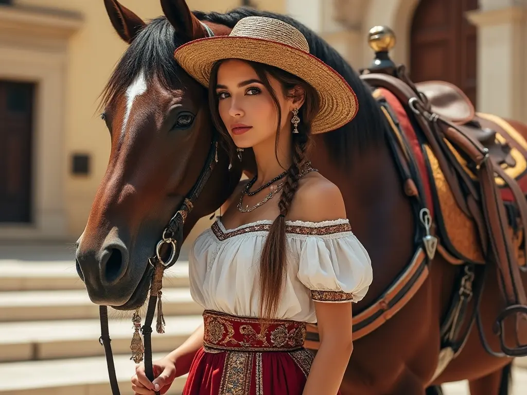 Traditional Spanish woman with a horse