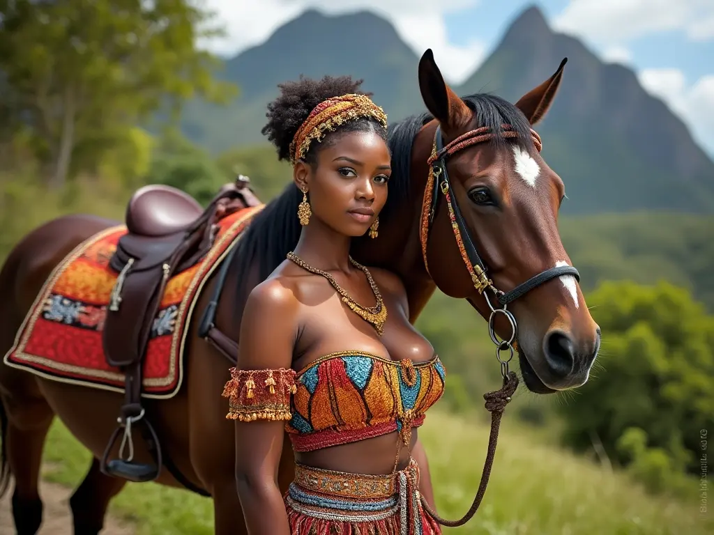 Traditional St. Lucian woman with a horse