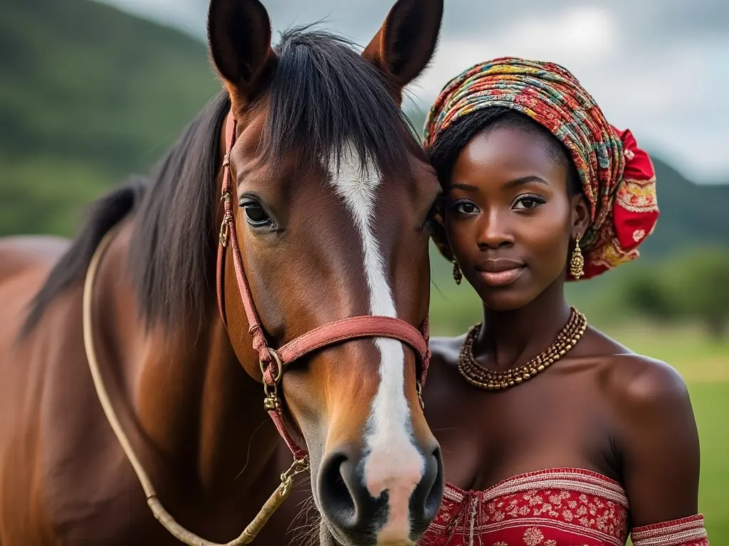 Traditional St. Vincent and the Grenadines woman with a horse