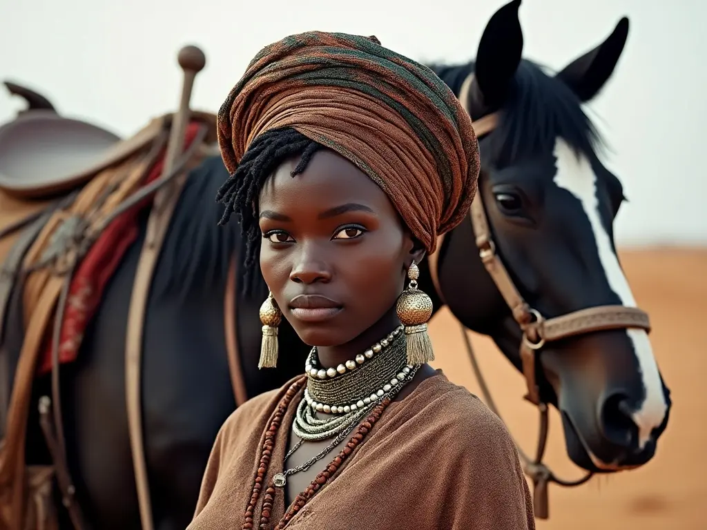 Traditional Sudanese woman with a horse