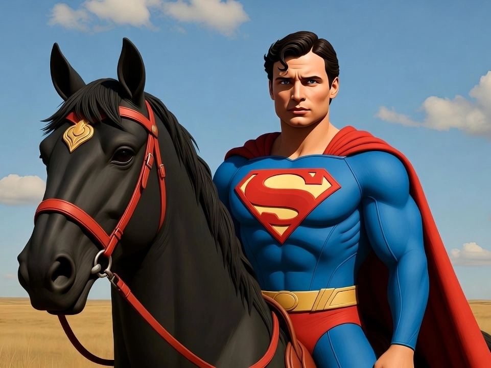 An illustration of Superman on a horse