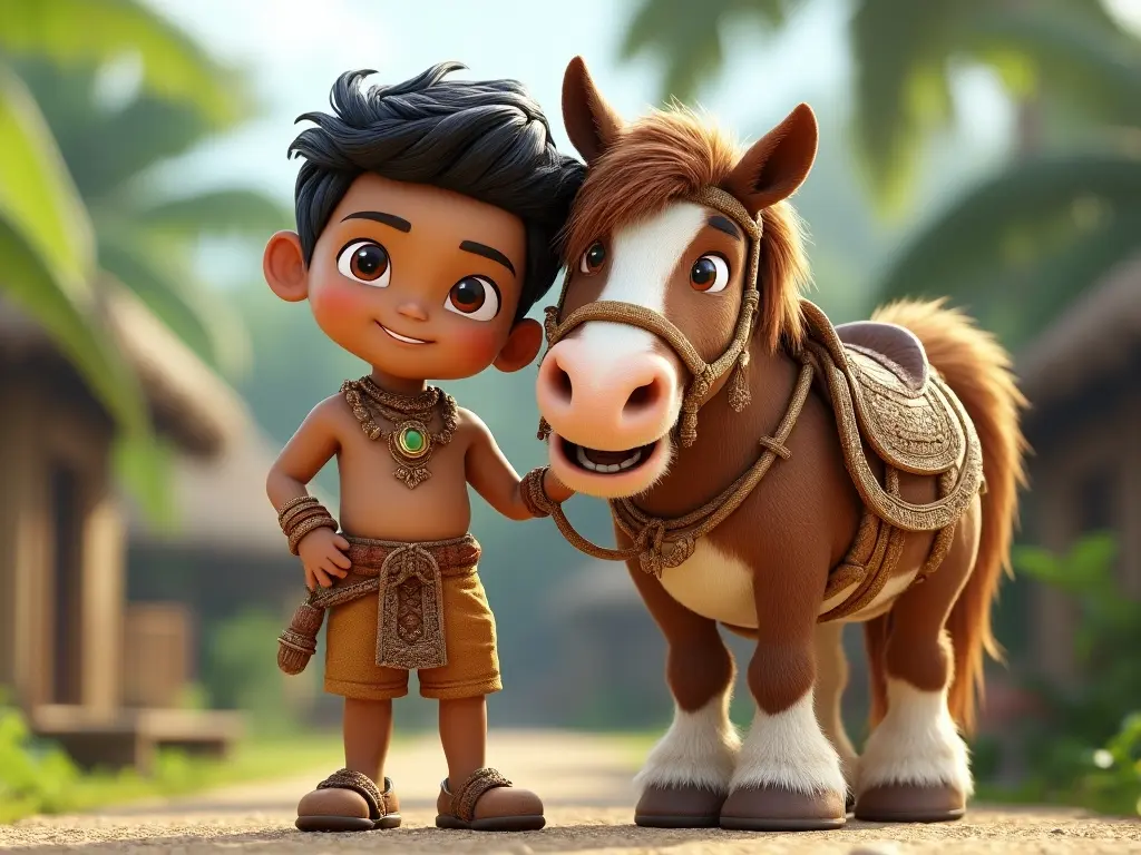 3D character of a boy with a horse