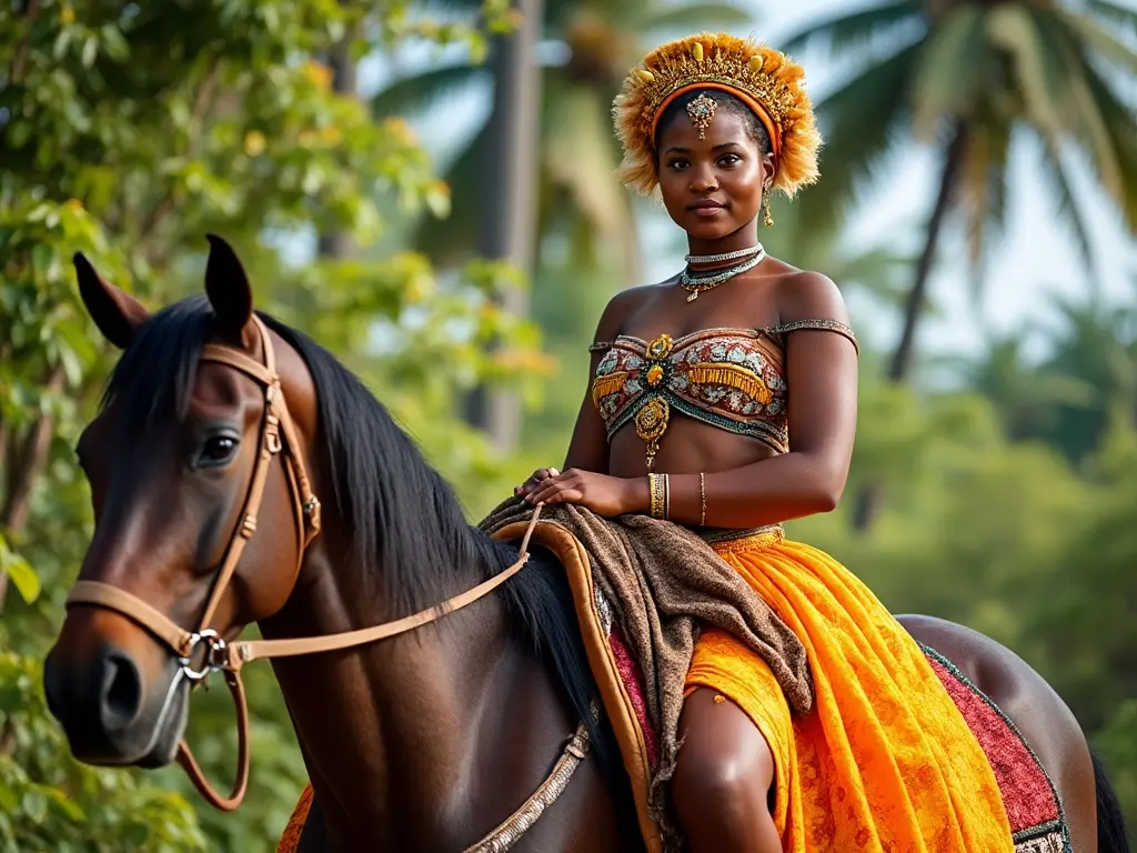 Traditional Surinamese woman with a horse