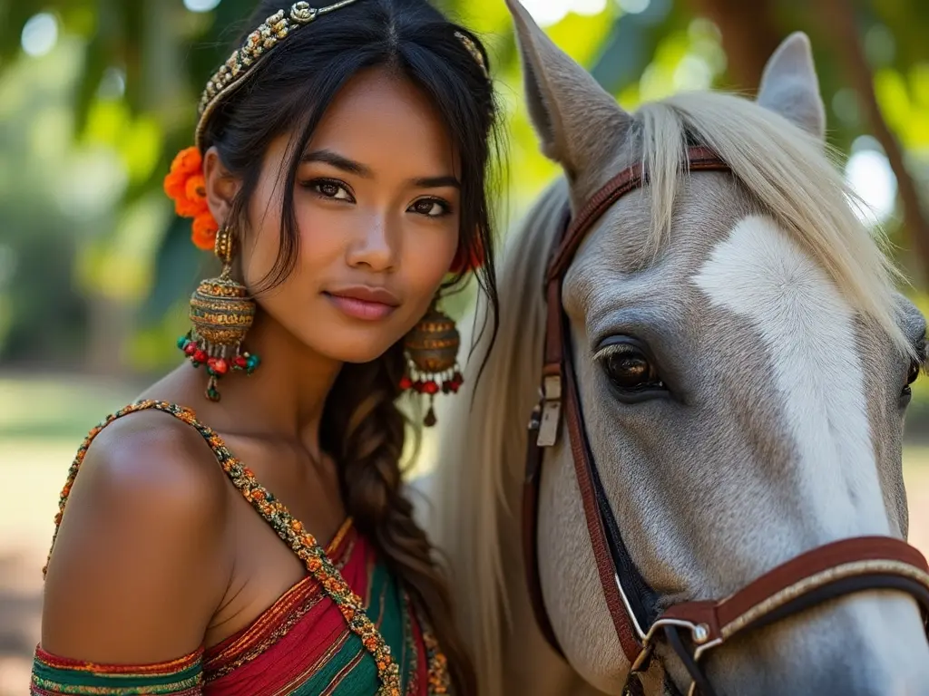 Traditional Surinamese woman with a horse