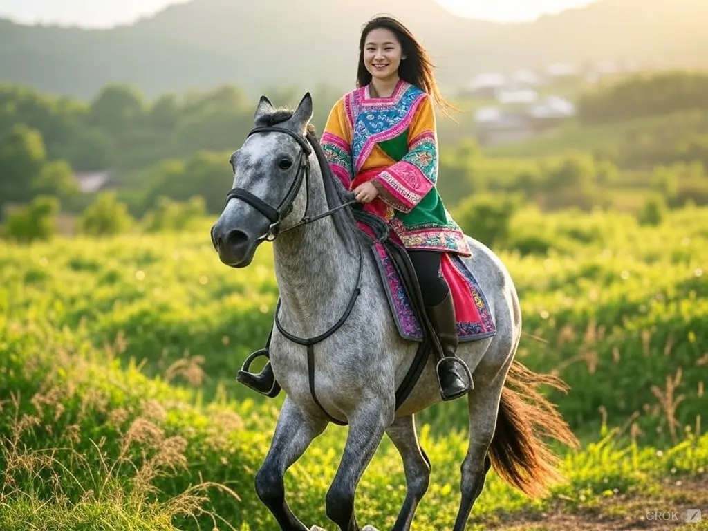 Traditional Taiwanese woman with a horse