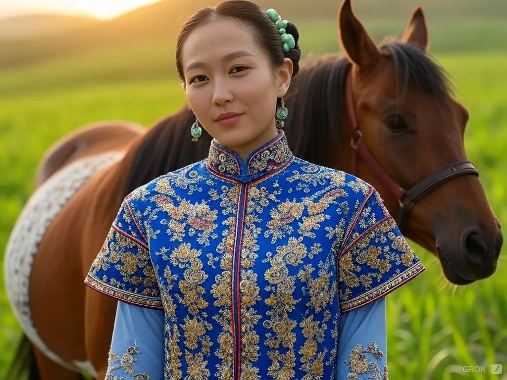 Traditional Taiwanese woman with a horse