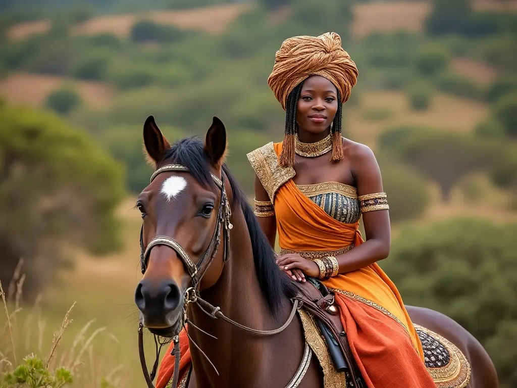 Traditional Tanzanian woman with a horse