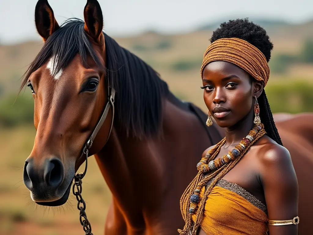 Traditional Tanzanian woman with a horse