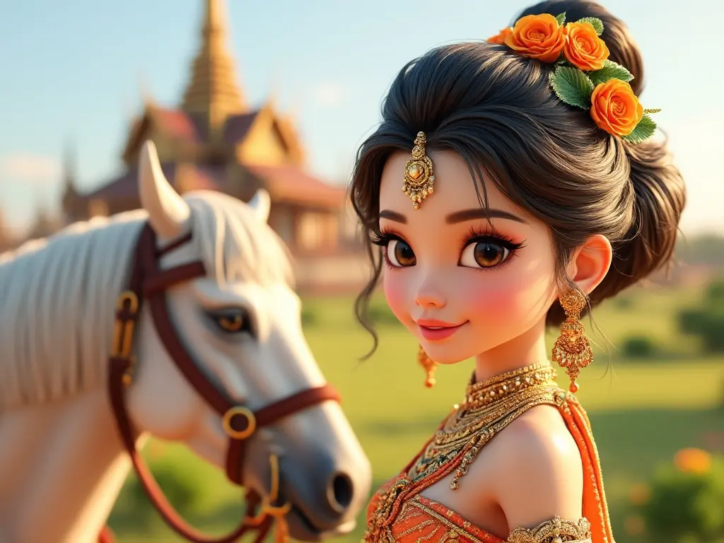 3D character of a girl with a horse