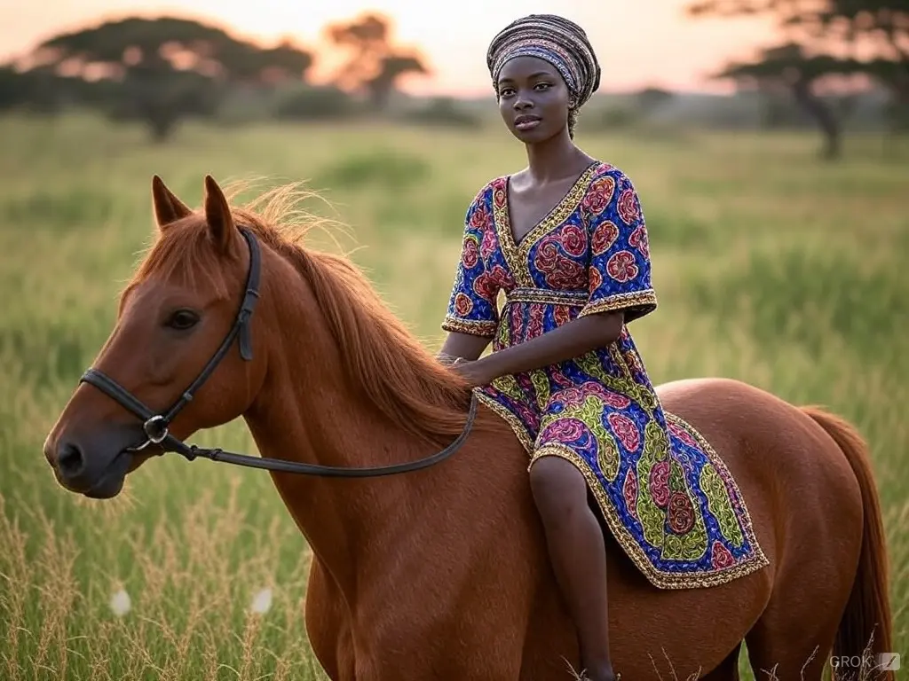 Traditional The Gambia woman with a horse